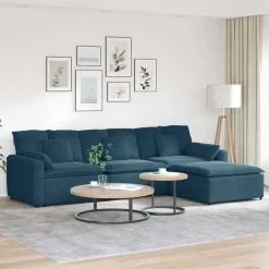 vidaXL Modulaire bank met voetenbank en kussens blauw