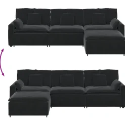 vidaXL Modulaire bank met voetenbank en kussens zwart