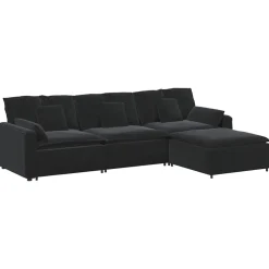 vidaXL Modulaire bank met voetenbank en kussens zwart