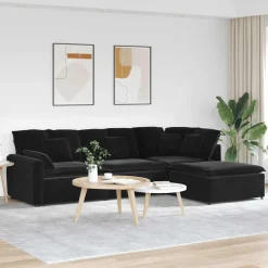 vidaXL Modulaire bank met voetenbank en kussens fluweel zwart