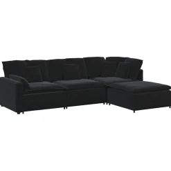 vidaXL Modulaire bank met voetenbank en kussens fluweel zwart