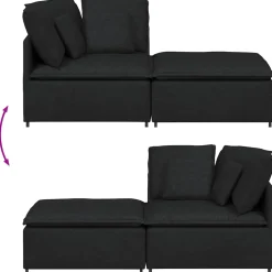 vidaXL Modulaire bank met voetenbank en kussens stof zwart