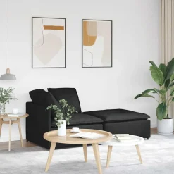 vidaXL Modulaire bank met voetenbank en kussens stof zwart