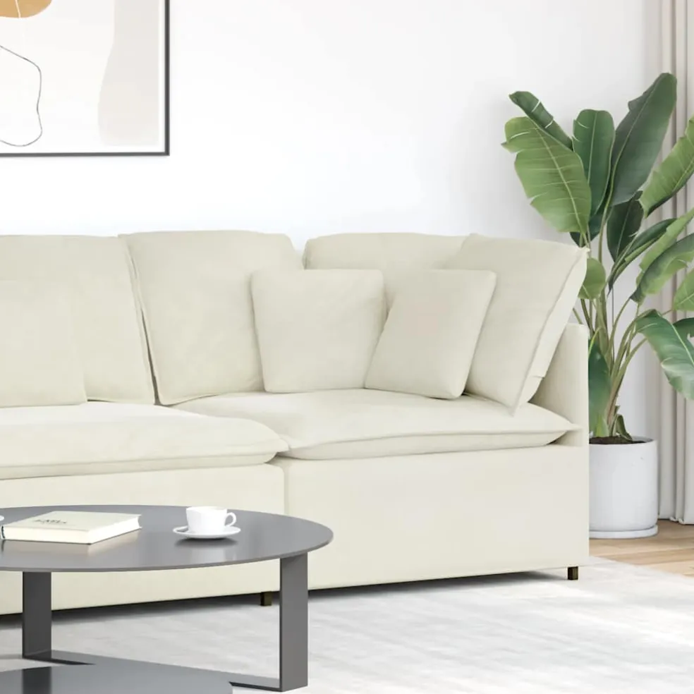 vidaXL Modulaire hoekmodule bank met kussens 100 cm crèmekleurig