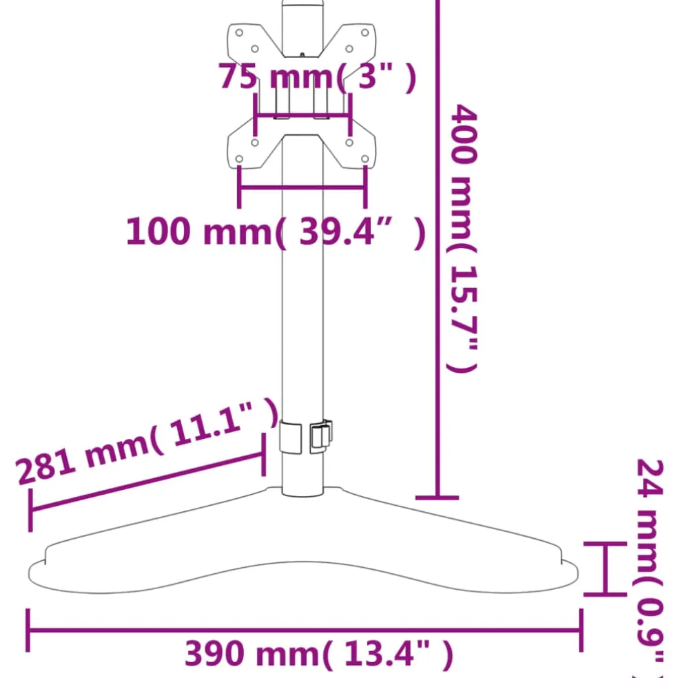 vidaXL Monitorbeugel VESA 75/100 mm zwart staal