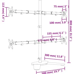 vidaXL Monitorbeugel VESA 75/100 mm zwart staal