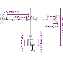 vidaXL Monitorstandaard dubbel VESA 75/100 mm staal zwart