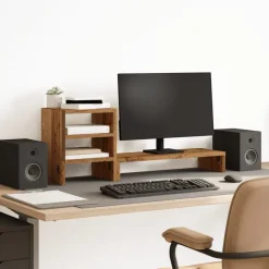 vidaXL Monitorstandaard met bureau-organizer hout oud houtkleurig