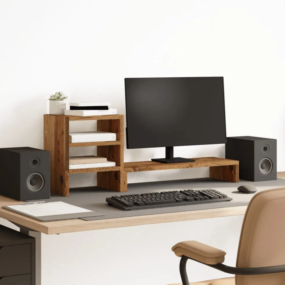 vidaXL Monitorstandaard met bureau-organizer hout oud houtkleurig