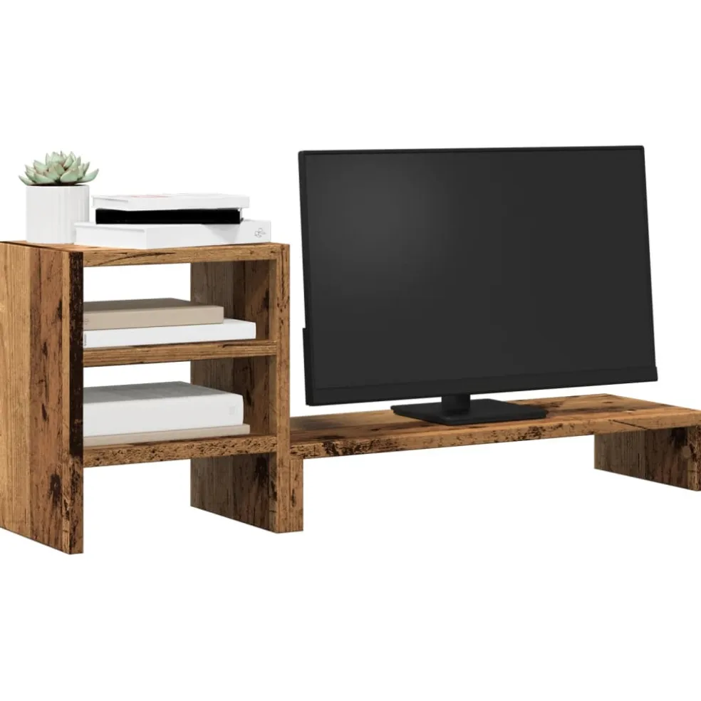 vidaXL Monitorstandaard met bureau-organizer hout oud houtkleurig