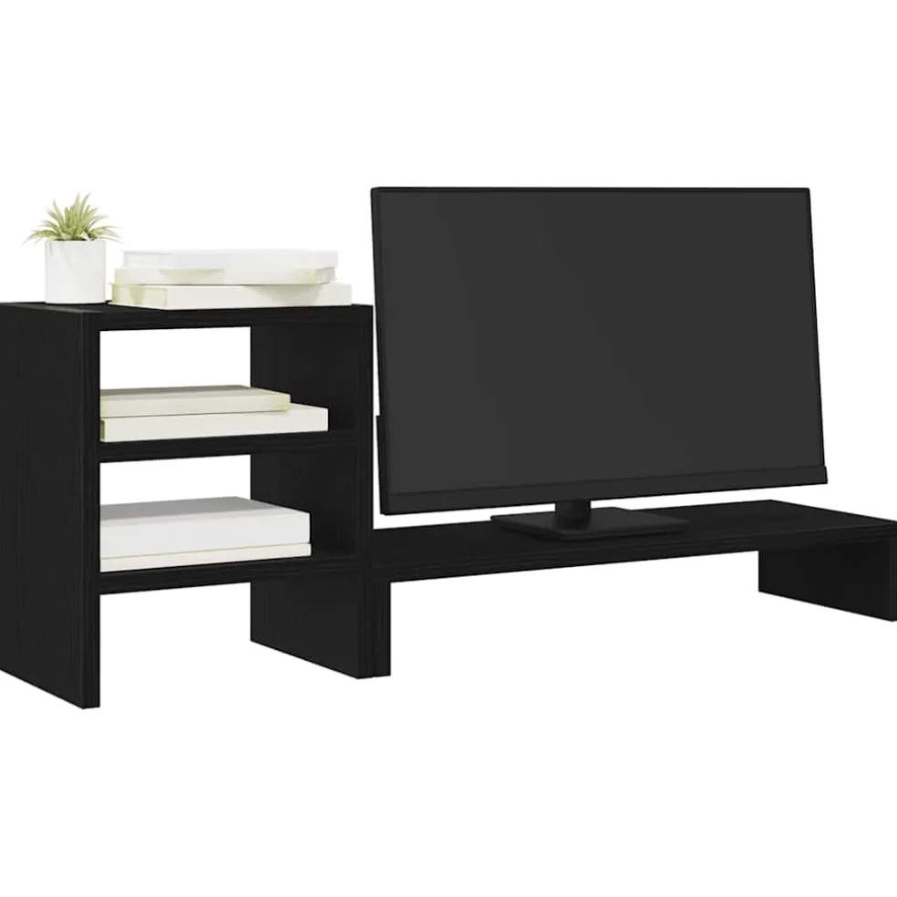 vidaXL Monitorstandaard met bureau-organizer, zwart eikenhout