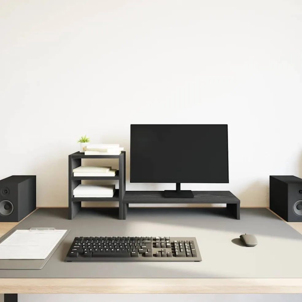 vidaXL Monitorstandaard met bureau-organizer, zwart eikenhout
