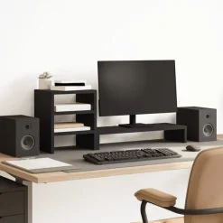 vidaXL Monitorstandaard met bureau-organizer bewerkt hout zwart