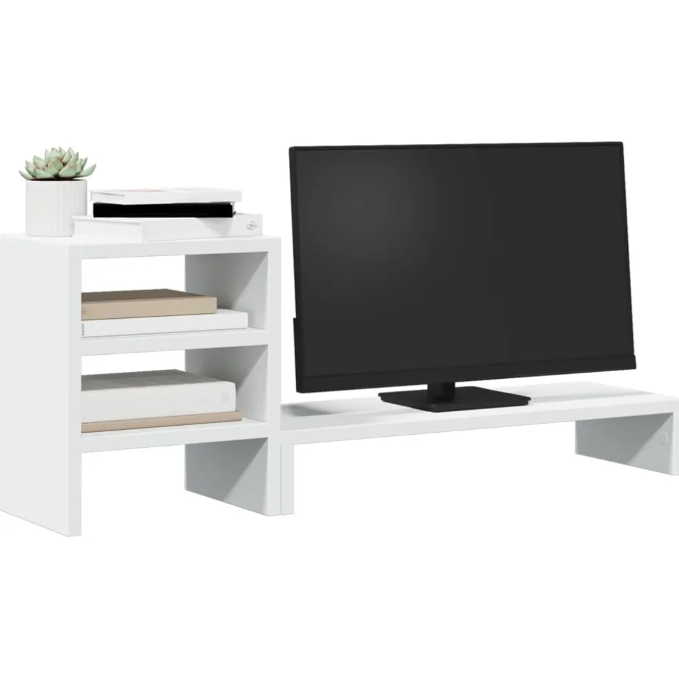 vidaXL Monitorstandaard met bureau-organizer bewerkt hout wit