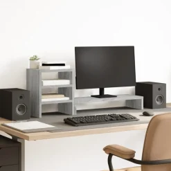 vidaXL Monitorstandaard met bureau-organizer bewerkt hout grijs sonoma