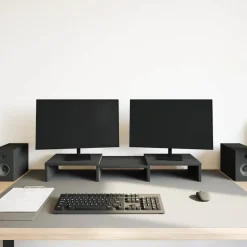 vidaXL Monitorstandaard verstelbaar zwart eiken 60x24x10,5 cm bewerkt hout