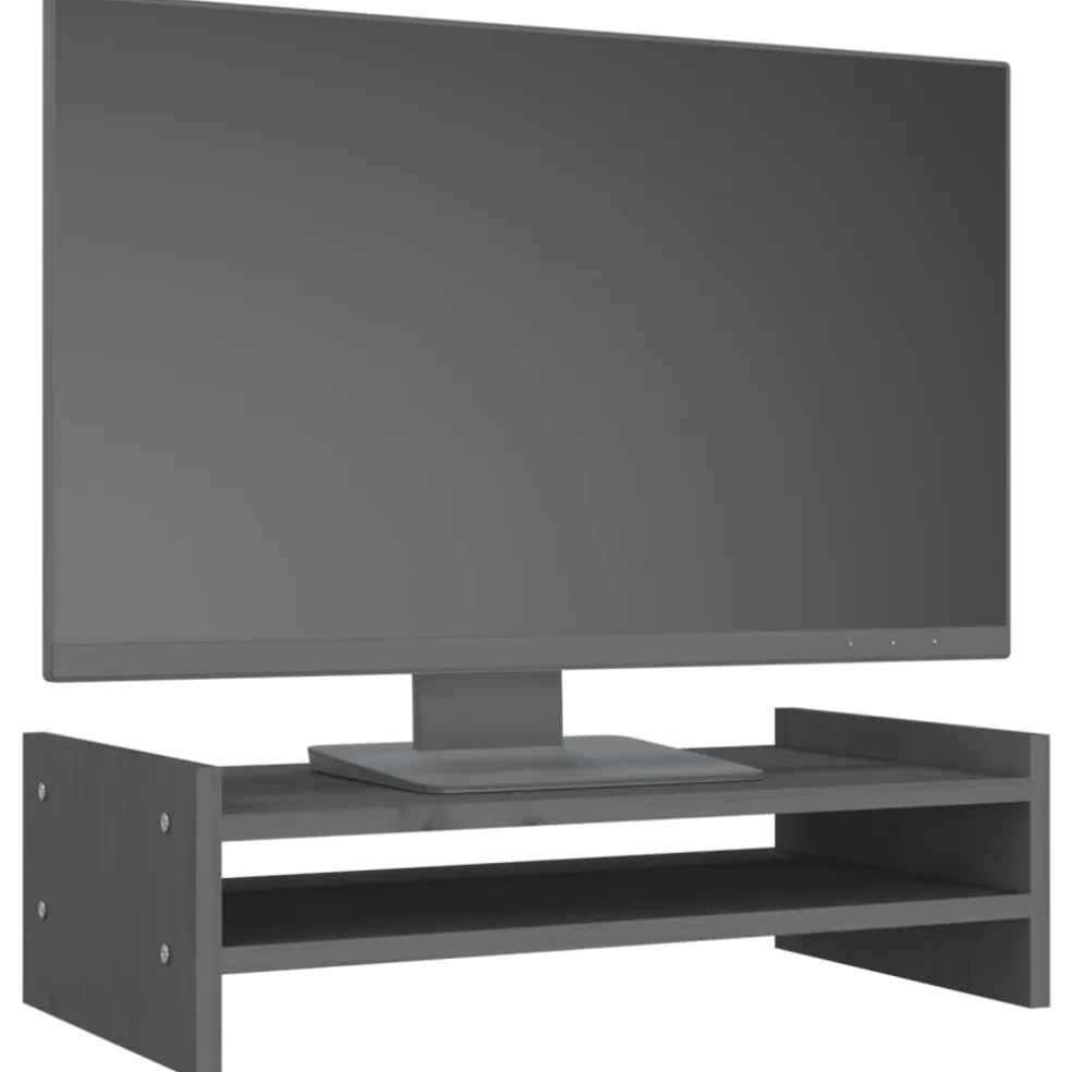 vidaXL Monitorstandaard 50x27x15 cm massief grenenhout grijs