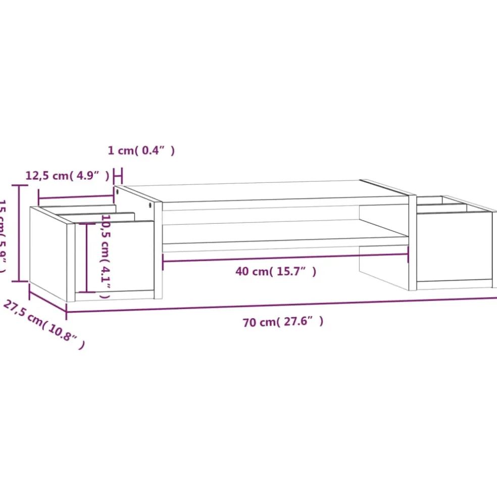 vidaXL Monitorstandaard 70x27,5x15 cm massief grenenhout honingbruin