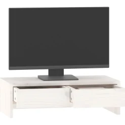 vidaXL Monitorstandaard 50x27x15 cm massief grenenhout wit