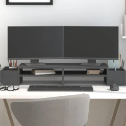 vidaXL Monitorstandaard 100x27,5x15 cm massief grenenhout grijs