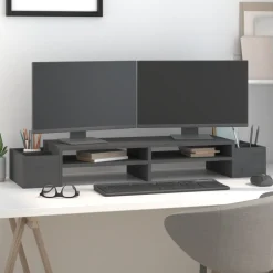 vidaXL Monitorstandaard 100x27,5x15 cm massief grenenhout grijs