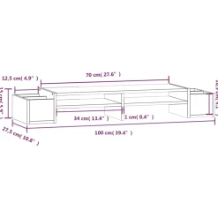 vidaXL Monitorstandaard 100x27,5x15 cm massief grenenhout grijs