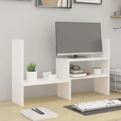 vidaXL Monitorstandaard (39-72)x17x43 cm massief grenenhout wit