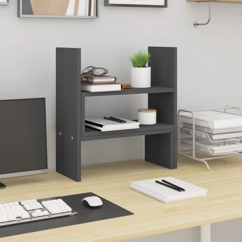 vidaXL Monitorstandaard (39-72)x17x43 cm massief grenenhout grijs