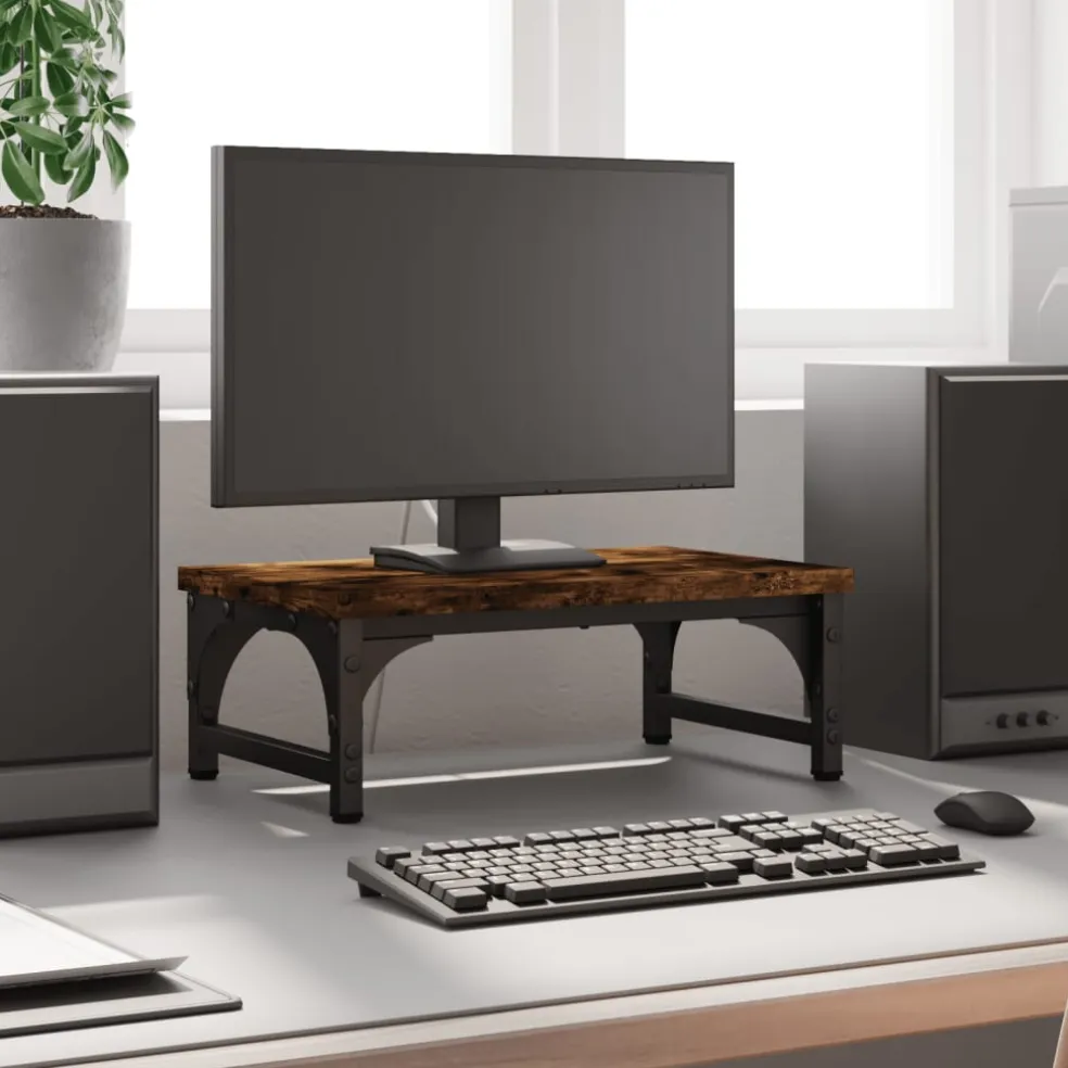 vidaXL Monitorstandaard 37x23x14 cm bewerkt hout gerookt eikenkleurig