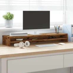 vidaXL Monitorstandaard 100x24x13 cm bewerkt hout oud houtkleurig
