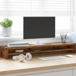 vidaXL Monitorstandaard 100x24x13 cm bewerkt hout oud houtkleurig