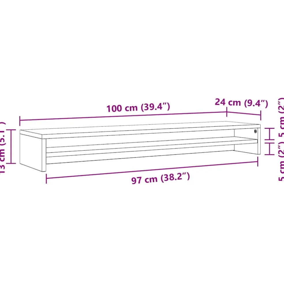 vidaXL Monitorstandaard 100x24x13 cm bewerkt hout grijs sonoma eiken