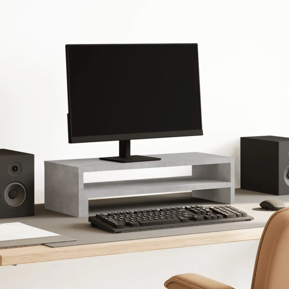 vidaXL Monitorstandaard 54x22x15 cm bewerkt hout betongrijs