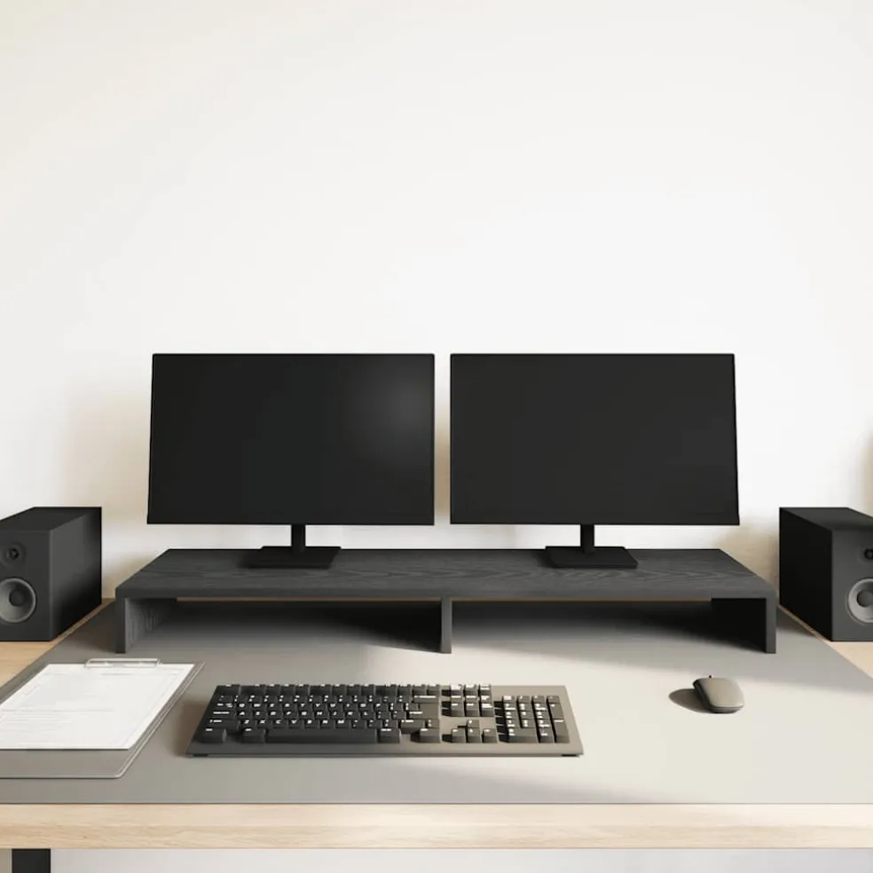vidaXL Monitorstandaard Zwart Eiken 100x27x10 cm Bewerkt Hout