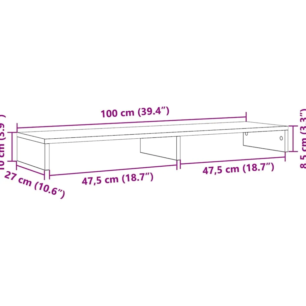 vidaXL Monitorstandaard Zwart Eiken 100x27x10 cm Bewerkt Hout