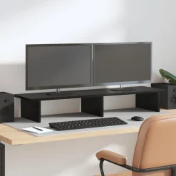 vidaXL Monitor Stand Zwart eiken 100 x 27 x 15 cm Bewerkt hout
