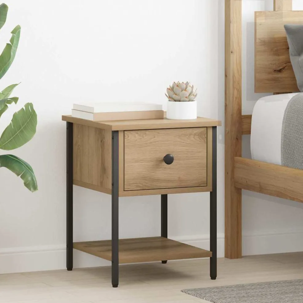 vidaXL Nachtkastje Artisan Eiken 34 x 35,5 x 45 cm Bewerkt hout