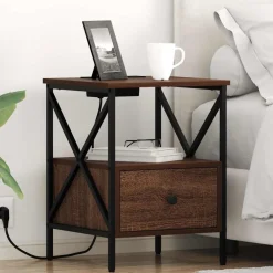 vidaXL Nachtkastje Bruin Eiken 41,5 x 40,5 x 55 cm Bewerkt hout