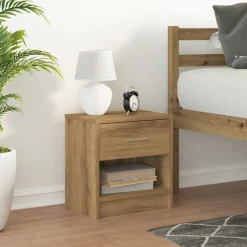 vidaXL Nachtkastje met lade 39x28x41 cm artisanaal eikenkleurig
