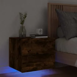 vidaXL Nachtkastje met LED's wandgemonteerd gerookt eikenkleurig