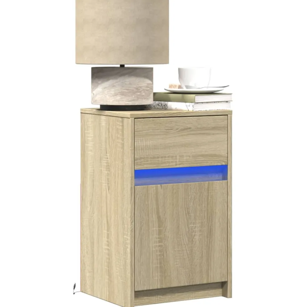 vidaXL Nachtkastje met LED-verlichting bewerkt hout sonoma eikenkleur