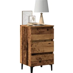 vidaXL Nachtkastje met metalen poten 40x35x69 cm oud houtkleurig