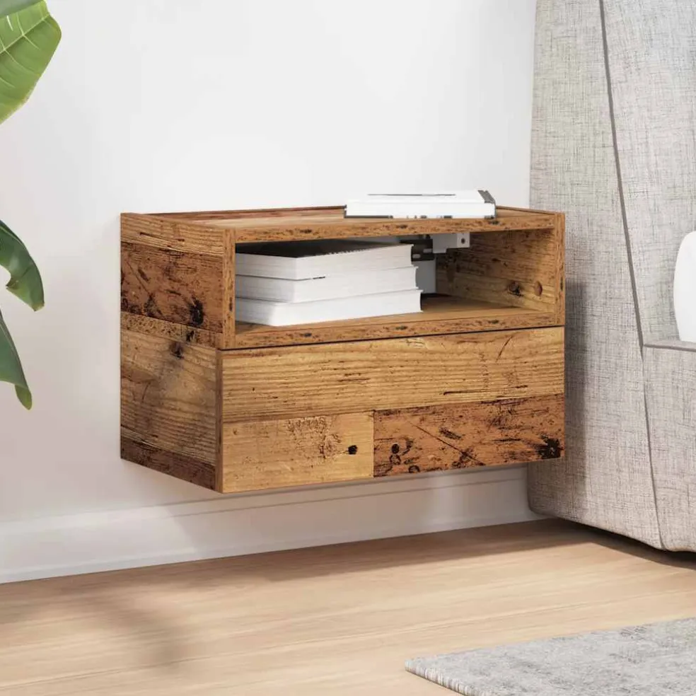vidaXL Nachtkastje wandgemonteerd 45x26x28,5 cm oud houtkleurig