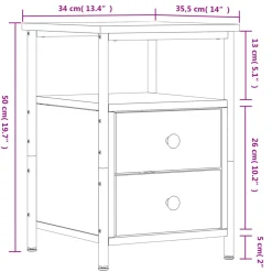 vidaXL Nachtkastje 34x35,5x50 cm bewerkt hout sonoma eikenkleurig