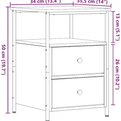 vidaXL Nachtkastje 34x35,5x50 cm bewerkt hout oud houtkleurig