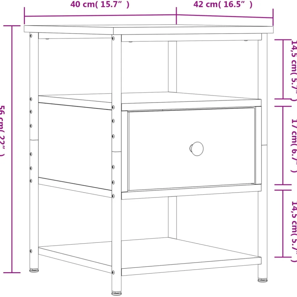 vidaXL Nachtkastje 40x42x56 cm bewerkt hout sonoma eikenkleurig