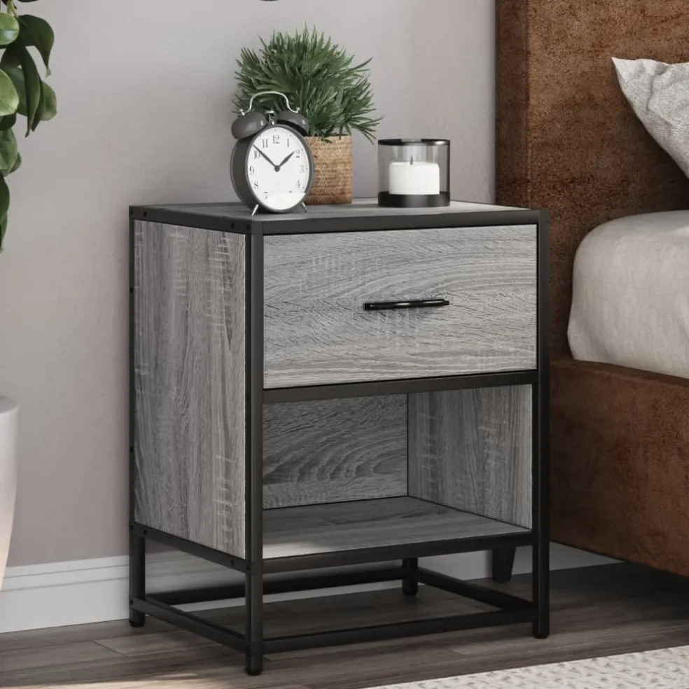 vidaXL Nachtkastje 40x31x50 cm bewerkt hout grijs sonoma eikenkleurig