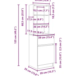 vidaXL Nachtkastje 39x35x125 cm bewerkt hout sonoma eikenkleurig