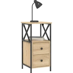 vidaXL Nachtkastje 34x35,5x70 cm bewerkt hout sonoma eikenkleurig