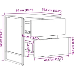 vidaXL Nachtkastje Zwart Eiken 50 x 39,5 x 50 cm Bewerkt hout